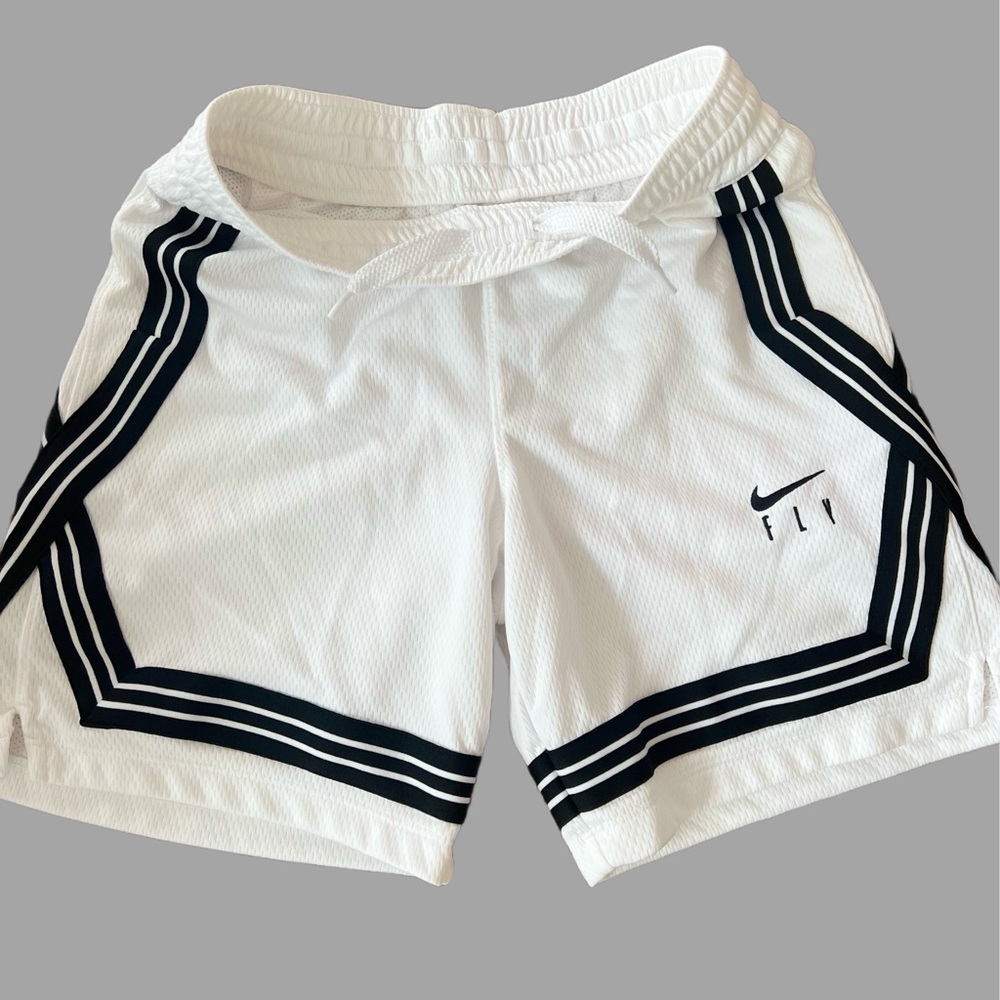 Nike White and Black Basketball Shorts with Elastic Waistband